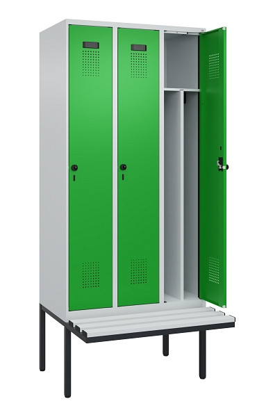 C+P Spind Evolo PLUS, 3 Abteile, 2120x900x815mm, 7035/6037, Haken 4, Drehriegel, Material Sitzfläche Kunststoff, 0490407-30F S10065