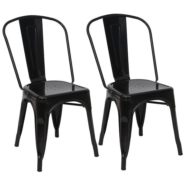 Mendler 2er-Set Stuhl HWC-A73, Bistrostuhl Stapelstuhl, Metall Industriedesign stapelbar, schwarz, 70808