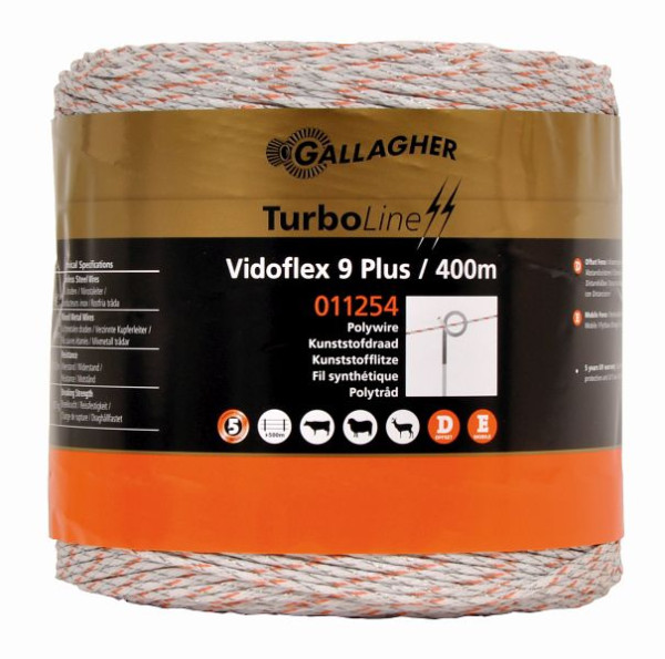 Gallagher Vidoflex 9 TurboLine Plus 400m weiß Kunststofflitze, 011254