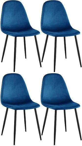 CLP 4er Set Esszimmerstühle Napier Samt, blau, 318572
