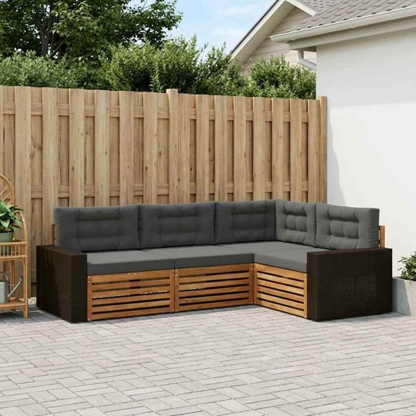 vidaXL Outdoor-Sofagarnitur 4-teilig Natur und Anthrazit, 3383305