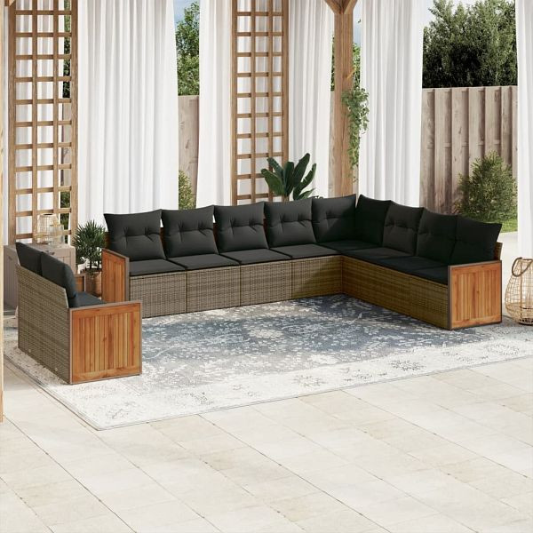 vidaXL 10-teilig Garten-Sofagarnitur mit Kissen Grau Poly Rattan, 3260198