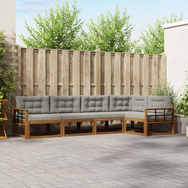 vidaXL Outdoor-Sofagarnitur mit Kissen 5-teilig Natürlich und Hellgrau, 3367589