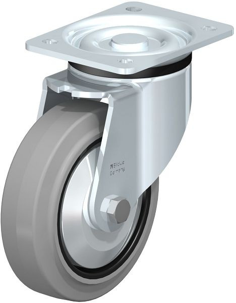 Blickle LK-POEV 160XKA-SG-FA Stahlblech-Lenkrolle, schwere Ausführung, mit Anschraubplatte, Elastik-Vollgummi, Grau, 851283