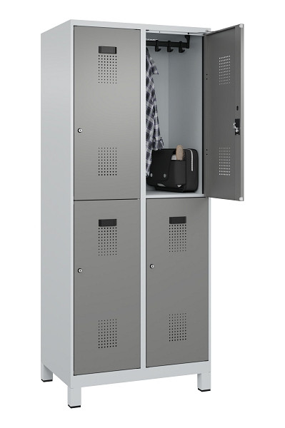 C+P Doppelstöckiger Spind Evolo PLUS, mit Füßen, 4 Fächer, 1950x800x500mm, 7035, Frontfarbe 0005000 RDS Stahlgrau, Zylinderschloss, 049310-22 S10041