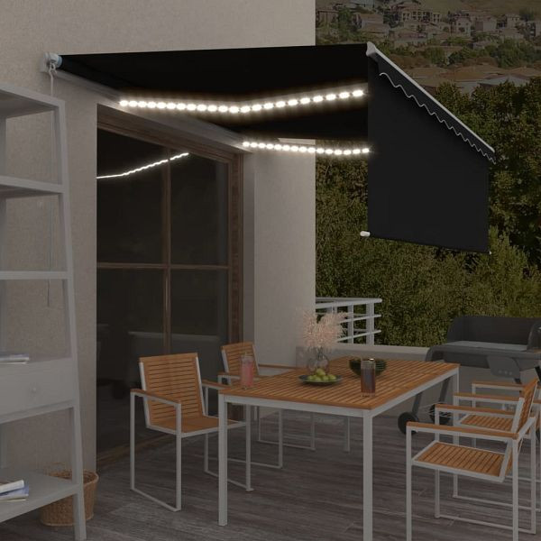 vidaXL Markise Manuell Einziehbar mit Rollo & LED 4x3 m Anthrazit, 3069304
