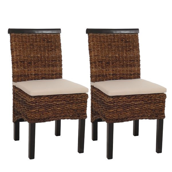 Mendler 2er-Set Esszimmerstuhl Korbstuhl M45 Stuhl Bananengeflecht, dunkel, mit Kissen, 12410