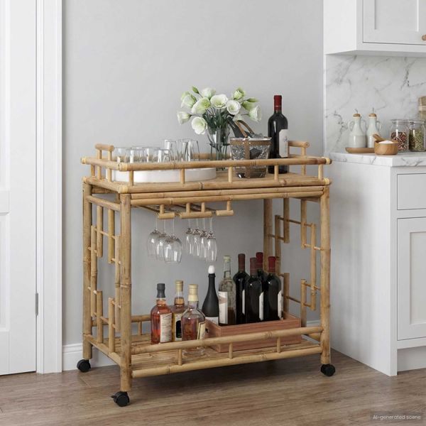 vidaXL Weintrolley mit Rädern Natur 85 x 50 x 93 cm Bambus, 42028241