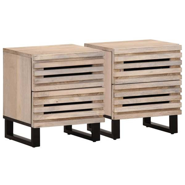 vidaXL Nachttische 2 Stück 40x34x46 cm Gebleichtes Massivholz Mango, 377433