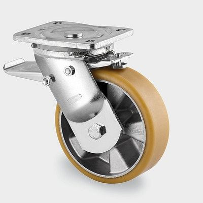 TENTE-ROLLEN Lenkrolle mit Feststeller, Rad-Ø 160 mm, Tragfähigkeit 800 kg, Bauhöhe 205 mm, A 92 Shore, 9682ITP160P63 Flat