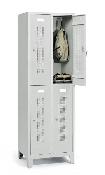 Deskin Doppelstöckiger Spind mit Füßen, Lichtgrau RAL 7035, 590 x 500 x 1800 mm, 4 Abteile, Korpus: Lichtgrau RAL 7035, 331411