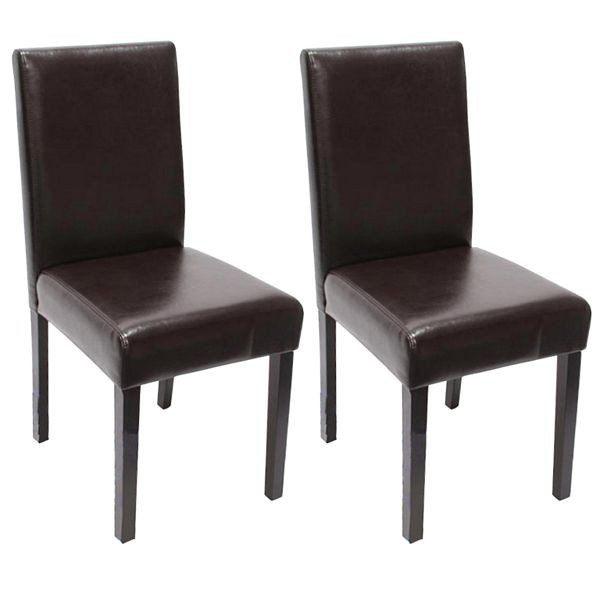 Mendler 2er-Set Esszimmerstuhl Stuhl Küchenstuhl Littau, Kunstleder, braun, dunkle Beine, 31514