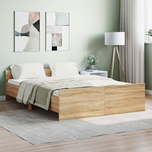 vidaXL Bettgestell mit Kopf- und Fußteil Sonoma-Eiche 135x190 cm, 3203791