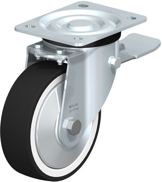 Blickle L-POTH 150G-ST-FA Stahlblech-Lenkrolle, mittelschwere Ausführung, mit Anschraubplatte & Feststeller, Thermoplastisches Polyurethan, Grau, 231449