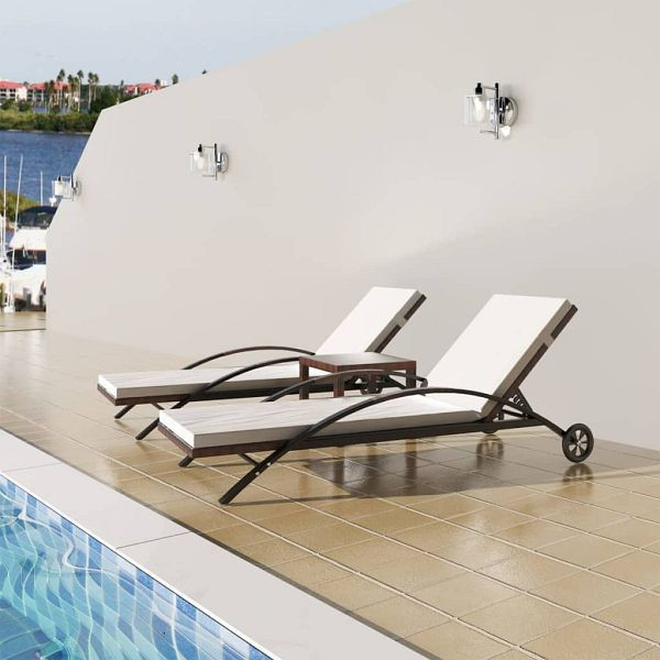 vidaXL Sonnenliegen mit Tisch Poly Rattan Braun, 42490