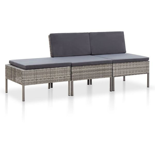 vidaXL 3-teilig Garten-Lounge-Set mit Auflagen Poly Rattan Grau, 48958