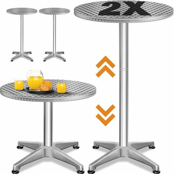 casaria Stehtisch 2er-Set Silber Alu Ø60cm höhenverstellbar, 109629