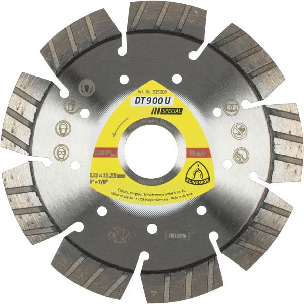Klingspor DT 900 U Diamanttrennscheiben 125 x 2,4 x 22,23 mm 9 Segmente 33 x 2,4 x 12 mm Standard Turbo, für Winkelschleifer, 325209