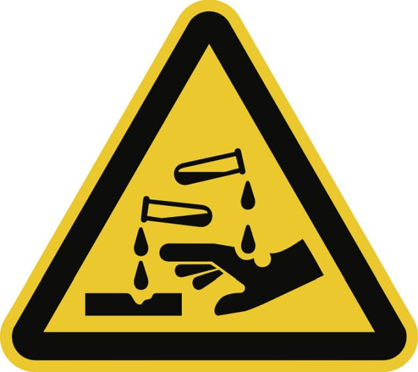 Moedel Warnung vor ätzenden Stoffen ISO 7010, Folie, 200 mm Seitenlänge, 58998