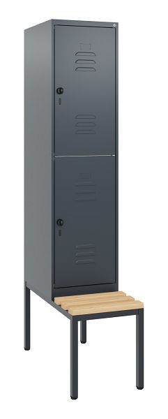 C+P Doppelstöckiger Spind Classic PLUS, Bank, 1950x400x815mm, 7016/7016, Drehriegel, Sitzleisten aus Buche, mit untergebauter Sitzbank, 0803505-12 S10012