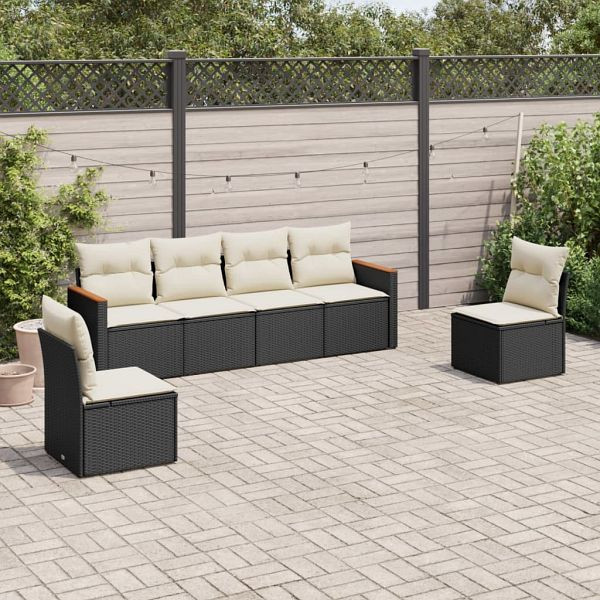 vidaXL 6-teilig Garten-Sofagarnitur mit Kissen Schwarz Poly Rattan, 3225860