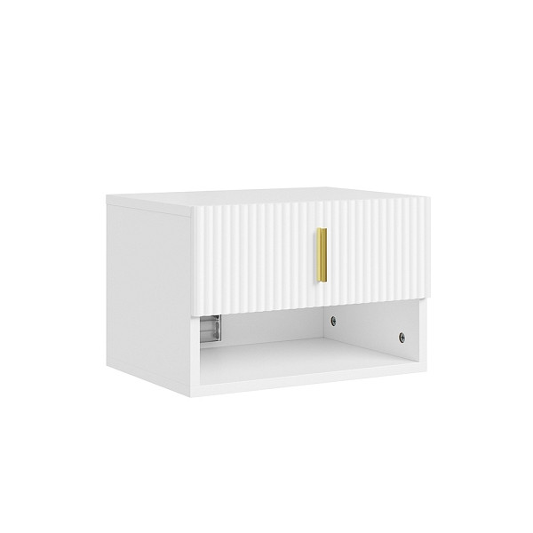 SoBuy Nachttisch Weiß mit Schublade, Wandregal mit LED-Funktion, Beistelltisch aus Spanplatte und MDF, 40×30×26 cm, Tragkraft 20 kg, FBT176-E-W