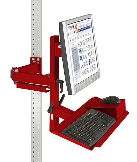 Manuflex Ergonomie Monitorträger für UNIVERSAL und PROFI mit Tastatur- und Mausfläche, VESA-Adapter 75 mm, Rubinrot, ZB3627.3003