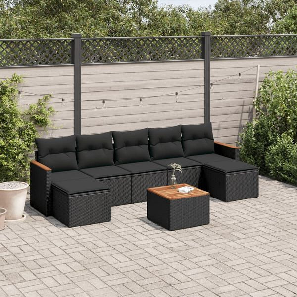 vidaXL 8-tlg. Garten-Sofagarnitur mit Kissen Schwarz Poly Rattan, 3226237