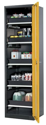 asecos Chemikalienschrank Systema-T CS-55RG, Korpus anthrazit, Flügeltüren gelb, 5 Tablarauszüge, 208998