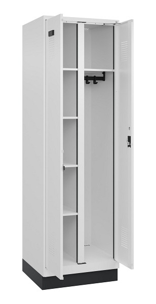 C+P Wäsche-/Garderobenspind Evolo PLUS, mit Sockel, 2 Abteile, 1950x600x500mm, 9, Frontfarbe RAL 9016 Verkehrsweiß, Zylinderschloss, 049620-20 S10047