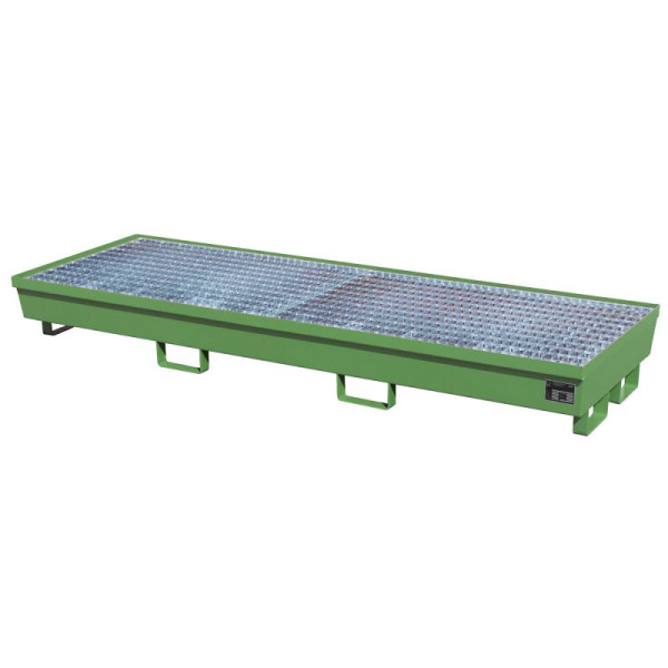 STEIN HGS Auffangwanne AM, für 200l Fässer, stapelbar, 233 Liter, RAL 6011 resedagrün, Gesamthöhe 285 mm, lackiert, 4 x 200 Liter Fass, 79183.0022