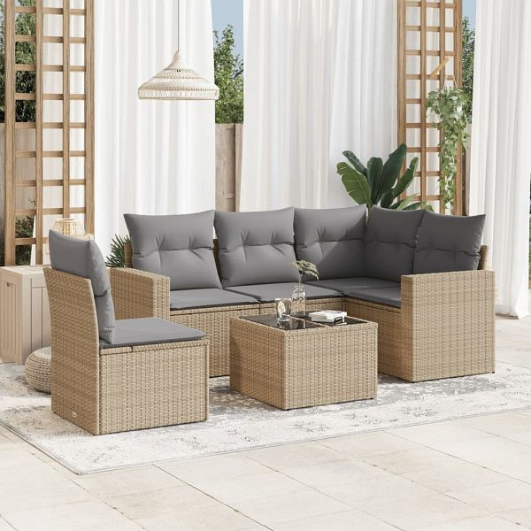vidaXL 6-tlg. Garten-Sofagarnitur mit Kissen Beige Poly Rattan, 3218969