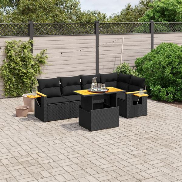 vidaXL 6-tlg. Garten-Sofagarnitur mit Kissen Schwarz Poly Rattan, 3273505
