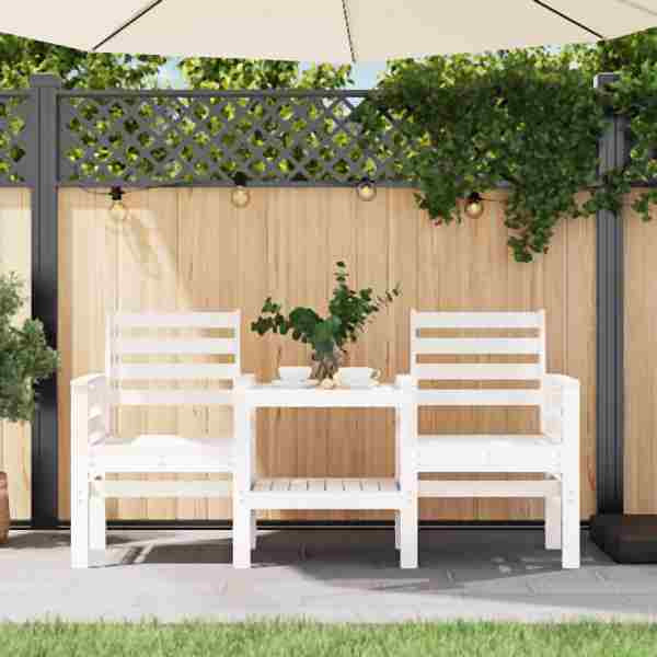 vidaXL Gartenbank mit Tisch 2-Sitzer Weiß Massivholz Kiefer, 825157