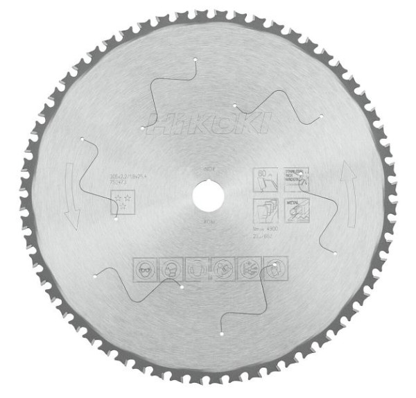 HiKOKI TCT Kreissägeblatt INOX 305x25.4 Z60 Flach- / Flachzahn angefast, 752473