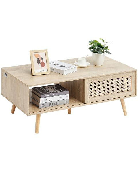 VEVOR Rattan-Couchtisch, Kaffeetisch Gartentisch 2-lagig 105cm Rechteckig, ZFXKFZYMSMDFXW8L4V0