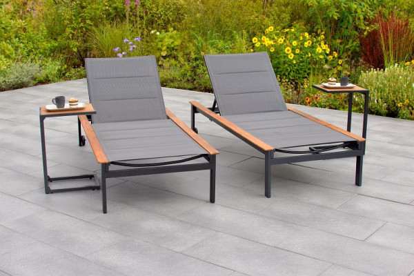 Merxx Paxos Liegen Set 4-teilig, 2 Paxos Liege, 2 Cee Beistelltisch, Alumiuniumgestell mit Textilbespannung und FSC Akazienholz, 50645-307