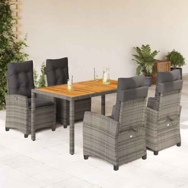 vidaXL 5-tlg. Garten-Essgruppe mit Kissen Grau Poly Rattan, UV-beständig, 3212674