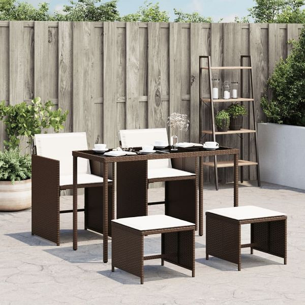 vidaXL 5-teilig Garten-Essgruppe mit Kissen Braun Poly Rattan, 365082