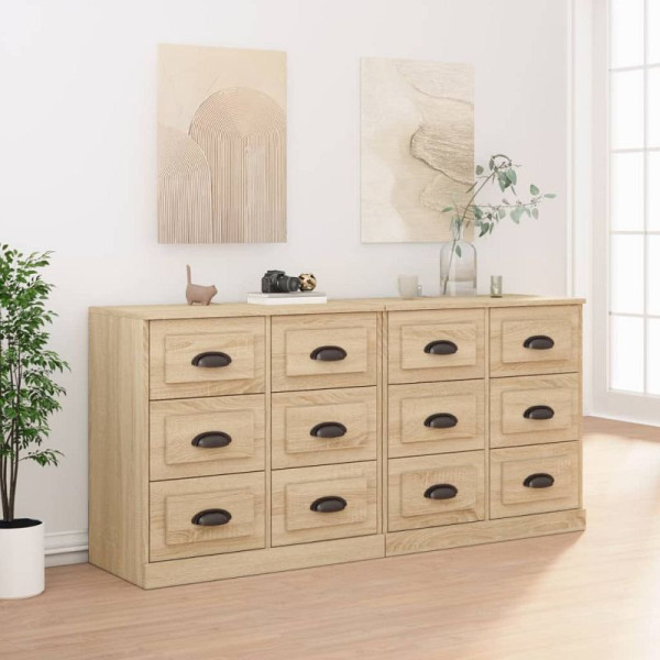 vidaXL Sideboards, VE: 2 Stück, Sonoma-Eiche Holzwerkstoff, 3185282