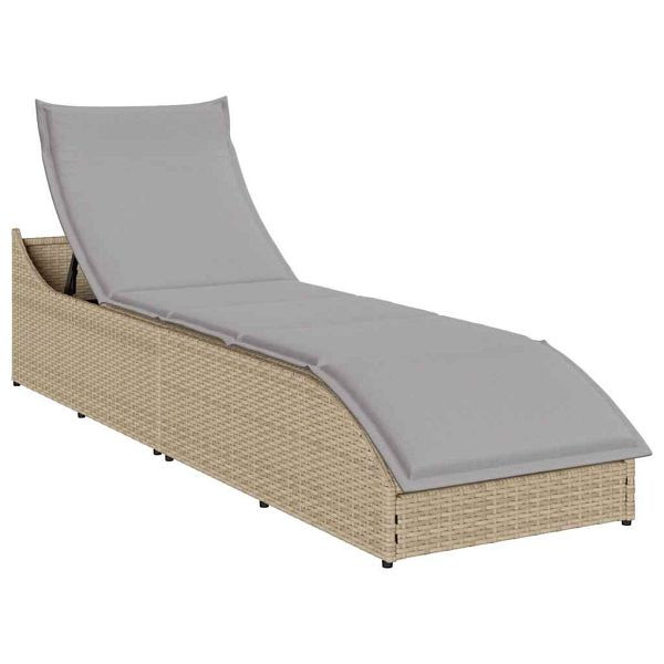 vidaXL Klappliege mit Auflage und Stauraum Beige Poly-Rattan, 4104223