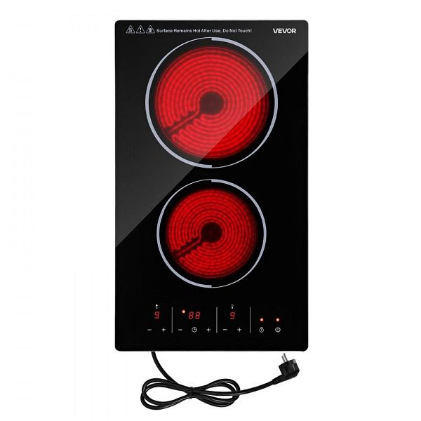 VEVOR Glaskeramikkochfeld 52 x 30 cm, 3000 W, 2 Zonen, 9 Stufen, Timer, Kindersicherung, Touch-Bedienung, DTLQRS2BURNEBZKB2001V2
