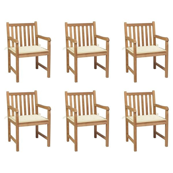 vidaXL Gartenstühle 6 Stück mit Creme Kissen Massivholz Teak, 3073033