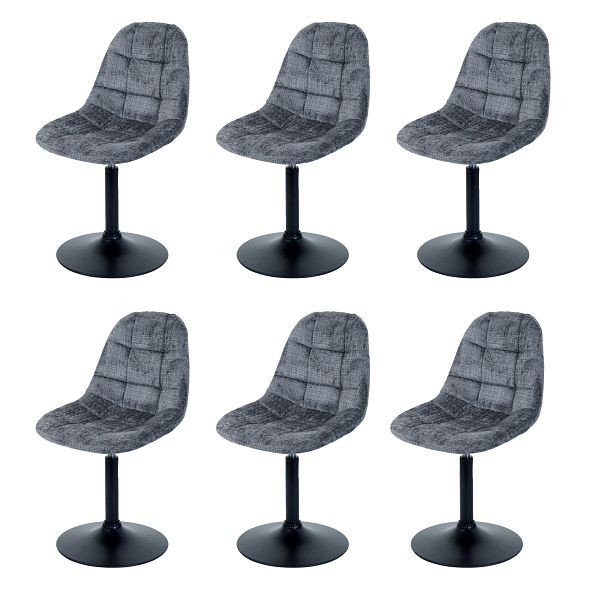 Mendler 6er-Set Esszimmerstuhl HWC-A60, Küchenstuhl Stuhl Drehstuhl, Stahl FSC® Stoff/Textil Chenille (465g/m²), dunkelgrau, 3x108838