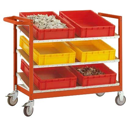 Manuflex Eurokastenwagen VARIMOBIL 250 kg mit Holzböden, HxBxT = 950 x 970 x 600 mm, rotorange, TV3372.2001