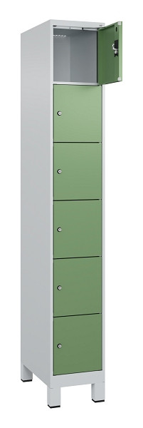C+P Schließfachschrank Evolo PLUS, mit Füßen, 6 Fächer, 1950x300x500mm, 7035/60, Frontfarbe RAL 6011 Resedagrün, 049010-106 S10010