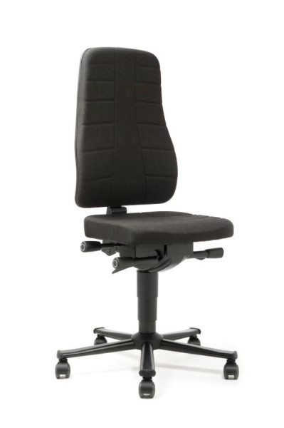 bimos All-In-One Highline Arbeitsdrehstuhl mit Rollen und Stoffpolster schwarz, Sitzhöhe 450-600 mm, 9643-6801