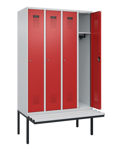 C+P Spind Evolo PLUS, 4 Abteile, 2120x1200x815mm, 7035/3000, Haken 3, Zylinderschloss, Material Sitzfläche Kunststoff, 0490407-40 S10084