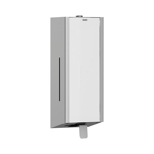 KWC Seifenspender, EXOS, Edelstahl, 120x345x120 mm, Front Einscheibensicherheitsglas weiß, Zylinderschloss, für Seife / Lotion, 800 ml, 3600008792