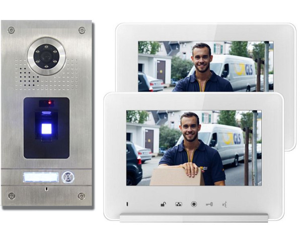 Anthell Electronics 1-Familien Fingerprint Farb-Video-Sprechanlage Set mit Bildspeicher, mit 2X 7" Monitor, CKZ1-690S1-2